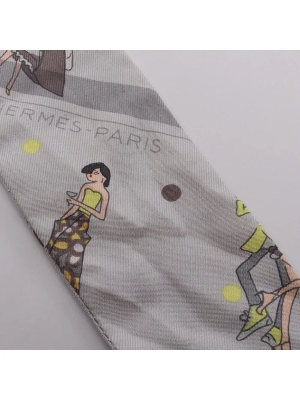 Hermes Scarf Twilly Ex Libris les Parisienne Ribbon Gray Silk